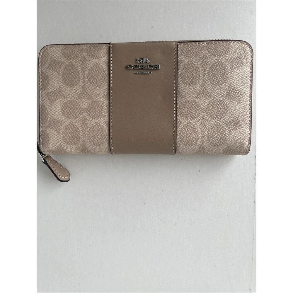 Coach Long Zip Around Wallet  CW947 Tan Signature Coated canvas